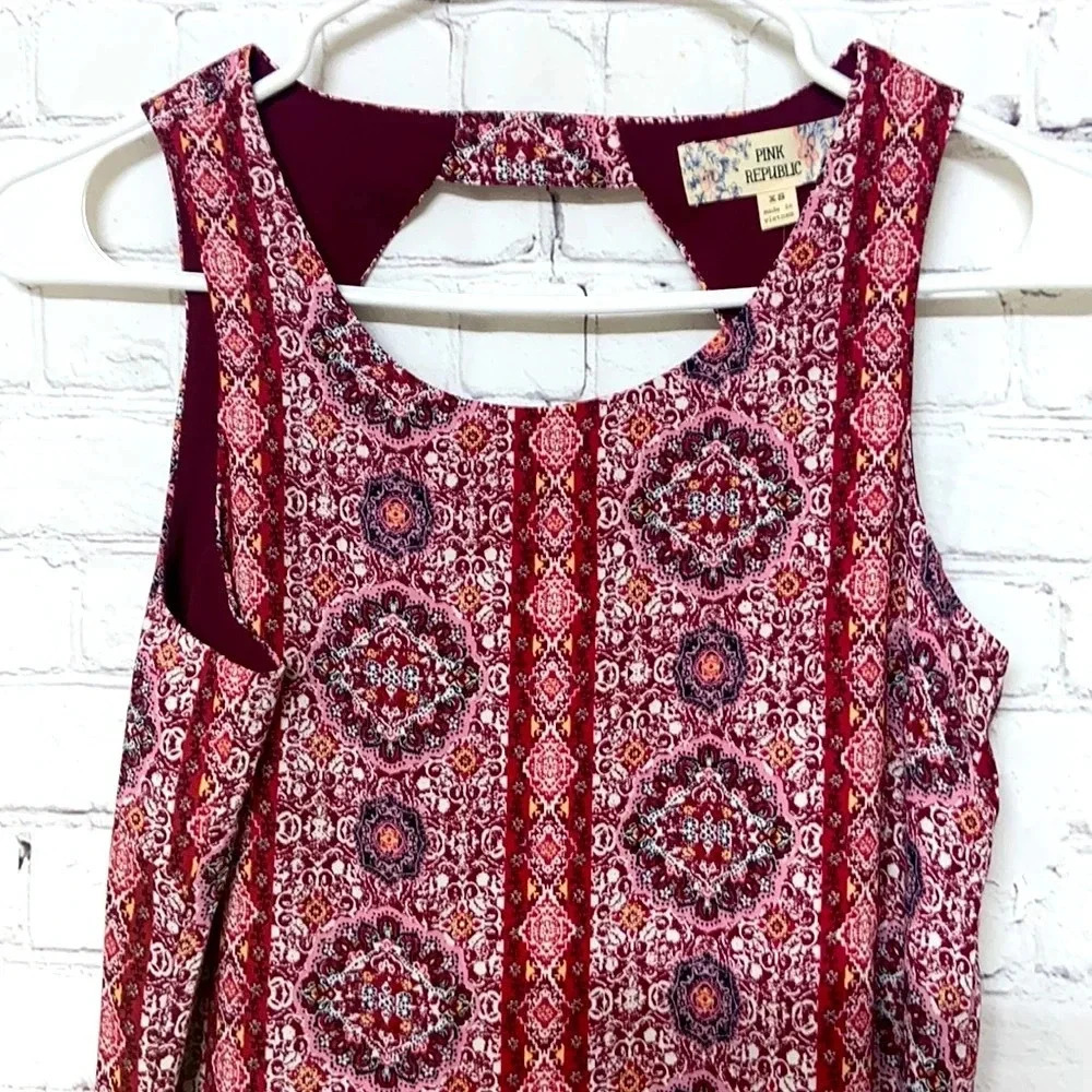 NWT xs holiday party dress bohemian pattern sleeveless open back versatile lined - Picture 2 of 7